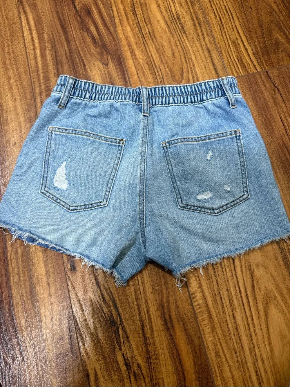 aerie Light Wash Distressed Denim Shorts
